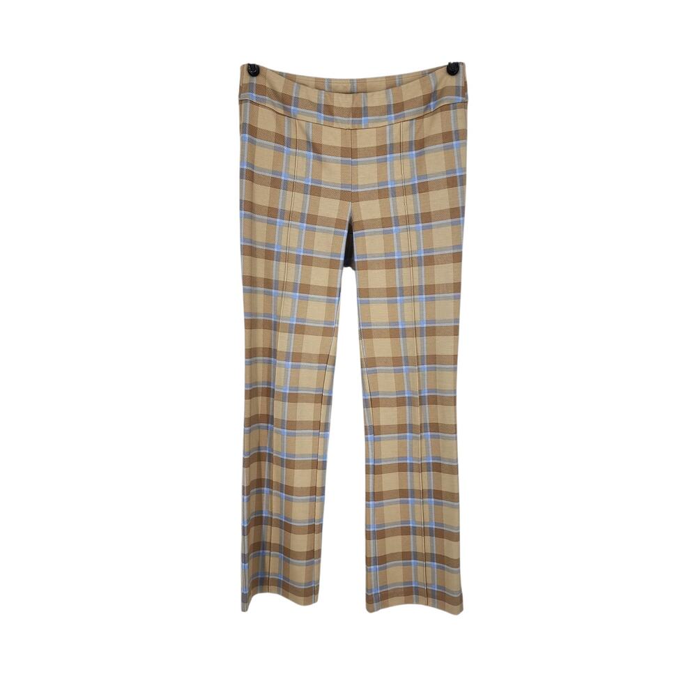 J McLaughlin Rylie Tan Stadium Plaid Pull On Mid Rise Crop Flare Pants Size M